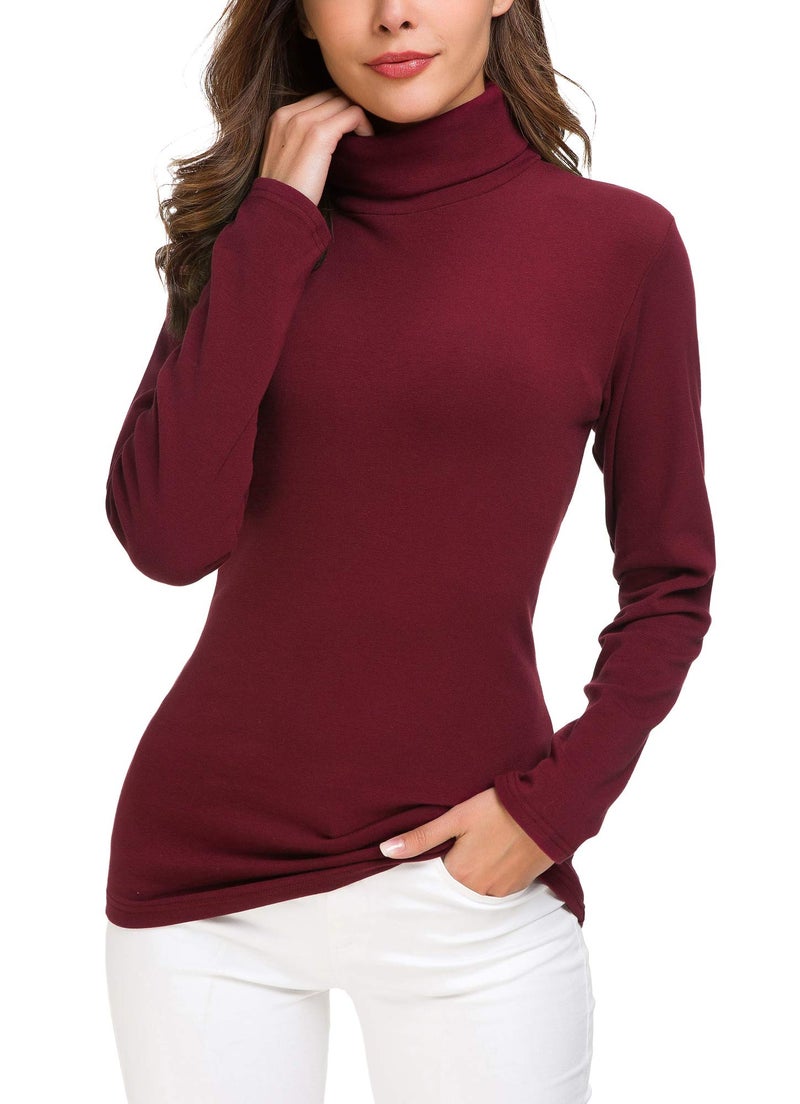 EXCHIC Women's Long Sleeve Turtleneck Sweater Slim Fitted Knitted Pullover Sweater Tops (Wine Red, X-Large) - Image 1